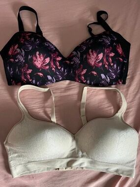 Warners Floral Black & Pink Bra and Bali Cream Bra